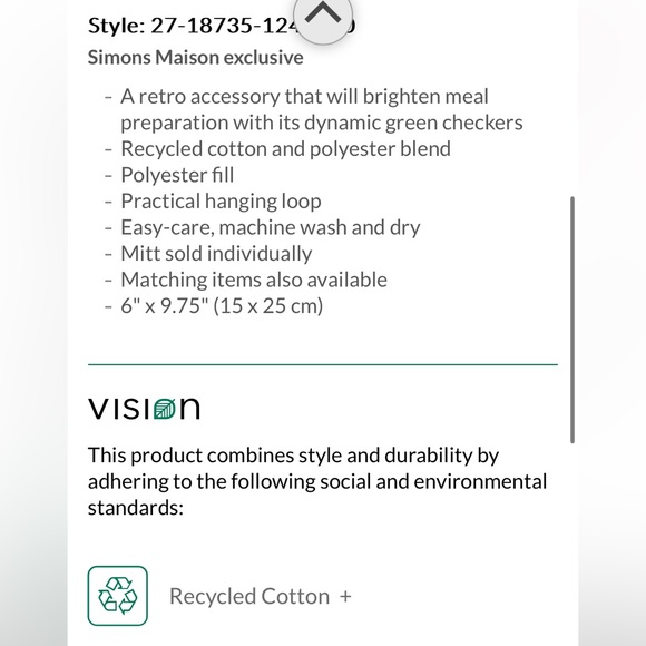 FWP Set of retro green gingham check plaid oven mitt and potholder - Picture 8 of 8